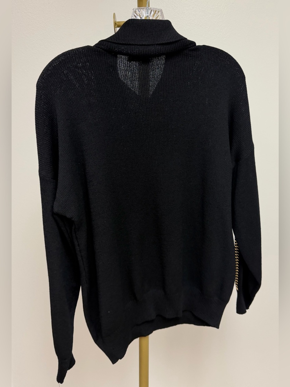 St. John Black Knit Top with Gold Tassel Zipper Size Small - Picture 5 of 6